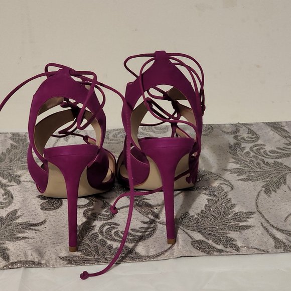 Steve Madden Sandalia Purple Nubuck Leather Lace-Up Heels - Picture 6 of 8